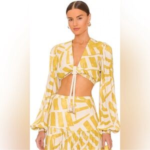 House of Harlow Linen Blend SET V Cut Crop Blouse Top Maxi Tiered Skirt Small